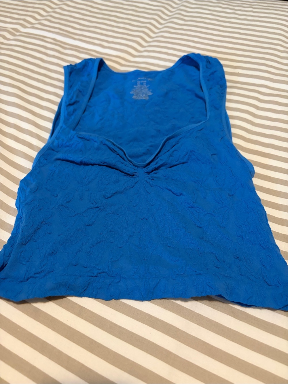 Free People Electric Blue Textured V-Neck Tank